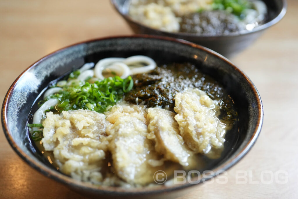 手打ちうどんよしの・アカモクうどん・ごぼう天